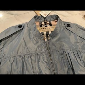 New blue burberry ruched coat size 12